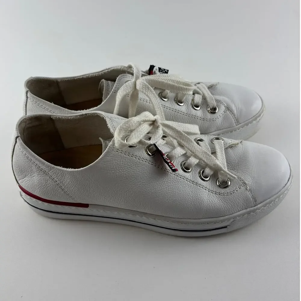 Paul Green White Leather Sneakers Sz 8 Lace Up Casual Shoes - Picture 1 of 8